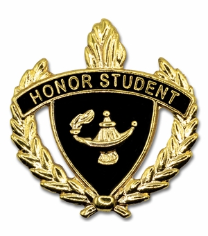 1-Inch in Height Gold Wreathed Lamp of Learning 'Honor Student' Pin