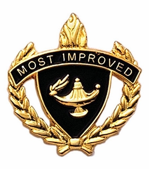 1-Inch in Height Gold Wreathed Lamp of Learning 'Most Improved' Pin