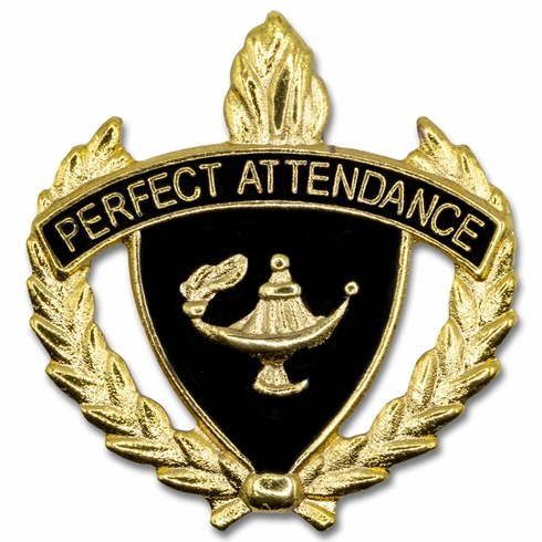 1 INCH WREATH WITH LAMP OF LEARNING PERFECT ATTENDANCE LAPEL PIN