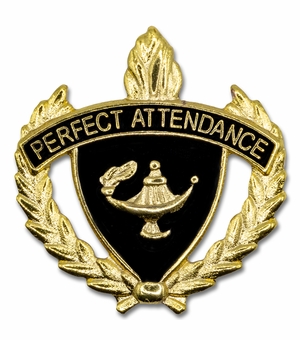 1-Inch in Height Gold Wreathed Lamp of Learning 'Perfect Attendance' Pin