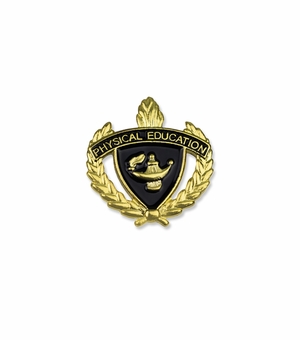 1-Inch in Height Gold Wreathed Lamp of Learning 'Physical Education' Pin