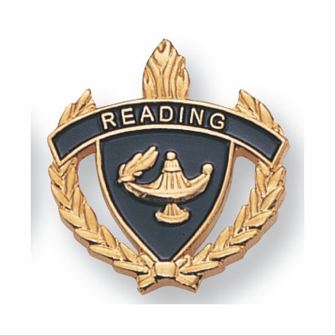 1 INCH WREATH WITH LAMP OF LEARNING READING LAPEL PIN