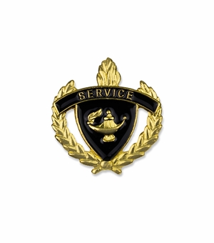 1-Inch in Height Gold Wreathed Lamp of Learning 'Service' Pin
