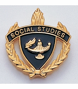 1-Inch in Height Gold Wreathed Lamp of Learning 'Social Studies' Pin
