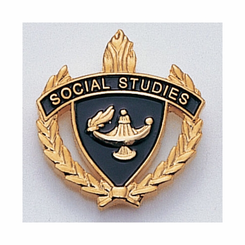 1 INCH WREATH WITH LAMP OF LEARNING SOCIAL STUDIES LAPEL PIN