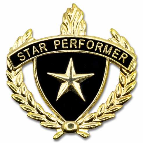 1 INCH WREATH WITH LAMP OF LEARNING STAR PERFORMER LAPEL PIN