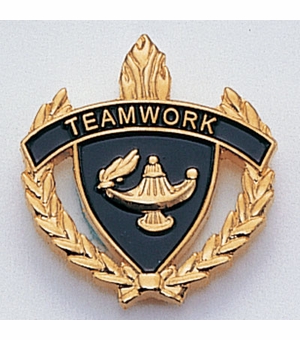 1-Inch in Height Gold Wreathed Lamp of Learning 'Teamwork' Pin