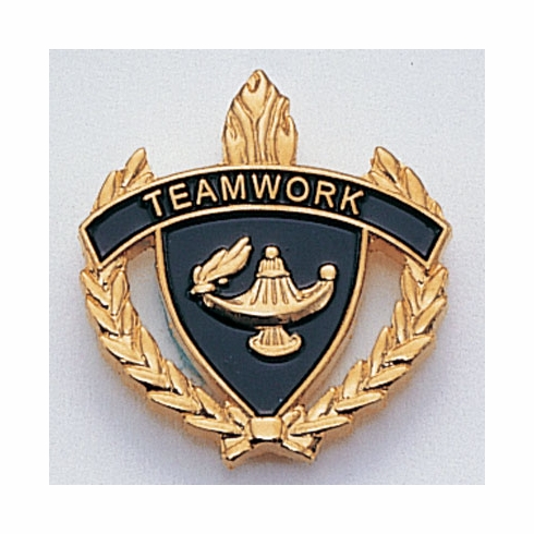 1 INCH WREATH WITH LAMP OF LEARNING TEAMWORK LAPEL PIN