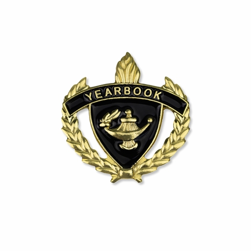 1 INCH WREATH WITH LAMP OF LEARNING YEARBOOK LAPEL PIN