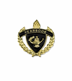 1 INCH WREATH WITH LAMP OF LEARNING YEARBOOK LAPEL PIN
