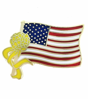 1 INCH YELLOW RIBBON ON AMERICAN FLAG PIN
