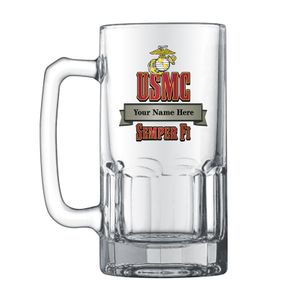 1 LITER U.S. MARINE CORPS. GLASS STEIN WITH BANNER FOR PERSONALIZATION NAME AND RANK