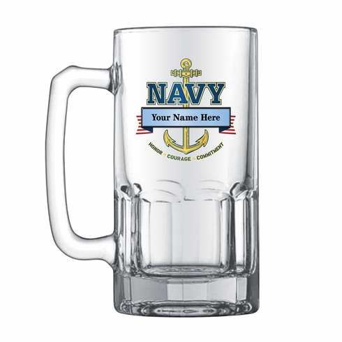 1 LITER U.S. NAVY GLASS STEIN WITH BANNER FOR PERSONALIZATION NAME AND RANK