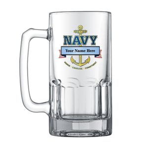 1 LITER U.S. NAVY GLASS STEIN WITH BANNER FOR PERSONALIZATION NAME AND RANK