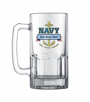 1 LITER U.S. NAVY GLASS STEIN WITH BANNER FOR PERSONALIZATION NAME AND RANK