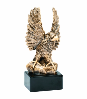 10-1/2 INCH ANTIQUE GOLD RESIN AMERICAN EAGLE TROPHY ON BLACK BASE