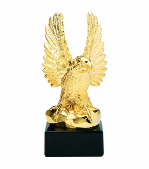 10-1/2 INCH BRIGHT GOLD RESIN AMERICAN EAGLE TROPHY ON BLACK BASE