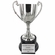 10-1/2 INCH NICKEL PLATED POLISHED SILVER TROPHY CUP ON BLACK BASE