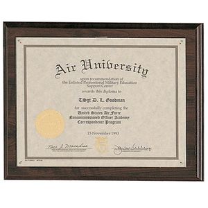 10-1/2 X 13 CERTIFICATE PLAQUE HOLDS 8-1/2 X 11
