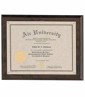 10-1/2 X 13 CERTIFICATE PLAQUE HOLDS 8-1/2 X 11