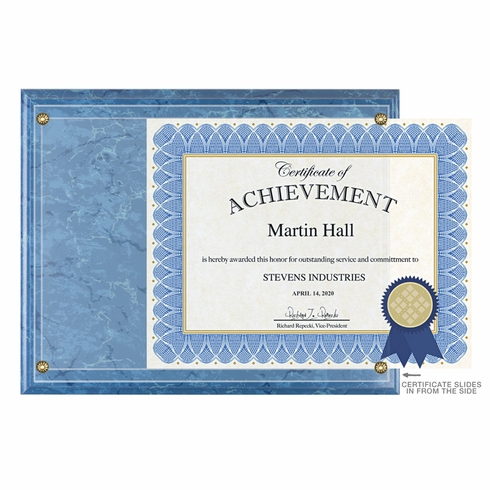 10-1/2 X 13 INCH BLUE MARBLEIZED PLAQUE HOLDS 8-1/2 X 11 INCH CERTIFICATE