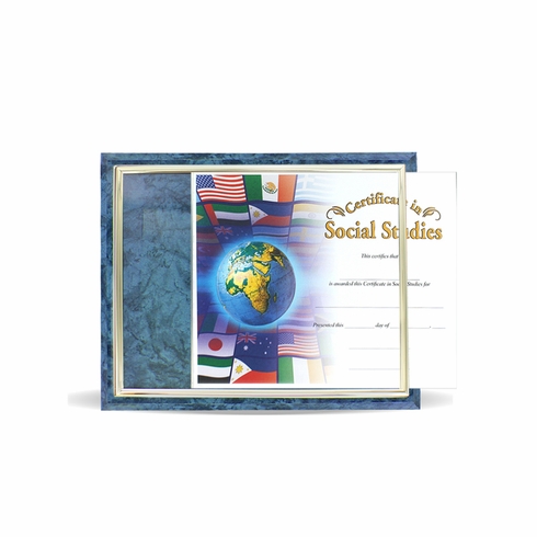 10-1/2 X 13 INCH BLUE PLAQUE HOLDS 8-1/2 X 11 CERTIFICATE, GOLD RAISED BORDER