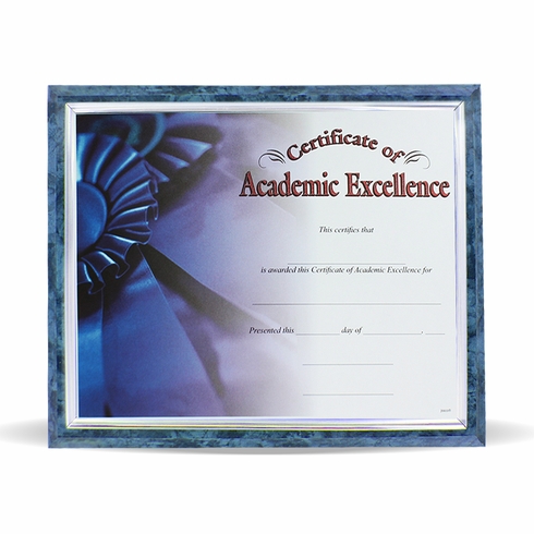 10-1/2 X 13 INCH BLUE PLAQUE HOLDS 8-1/2 X 11 CERTIFICATE, SILVER RAISED BORDER