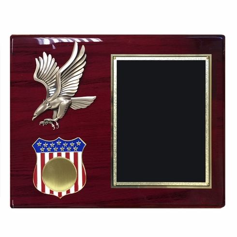 10-1/2 X 13 INCH EAGLE AND AMERICAN SHIELD PLAQUE HOLDS 2 INCH MILITARY INSERT