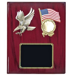 10-1/2 X 13 INCH EAGLE WITH AMERICAN FLAG PLAQUE ON PIANO FINISH CHERRY BOARD