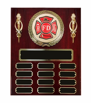 10-1/2 X 13 INCH FIRE DEPT. PERPETUAL PLAQUE ON PIANO FINISHED CHERRY BOARD