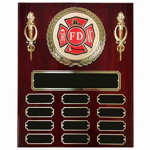 10-1/2 X 13 INCH FIRE DEPT. PERPETUAL PLAQUE ON PIANO FINISHED CHERRY BOARD