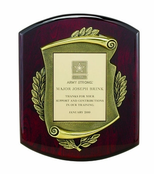 10-1/2 X 13 INCH PLAQUE ROSEWOOD PIANO FINISH WITH ANTIQUE BRASS STAMPED FRAME - MULTIPLE PLATE COLORS