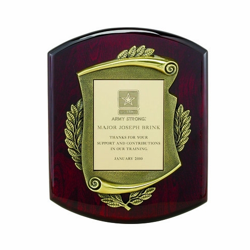 10-1/2 X 13 INCH PLAQUE ROSEWOOD PIANO FINISH WITH ANTIQUE BRASS STAMPED FRAME - MULTIPLE PLATE COLORS