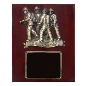 10-1/2 X 13 INCH THE BRAVEST FIRE FIGHTER ON PIANO FINISHED PLAQUE