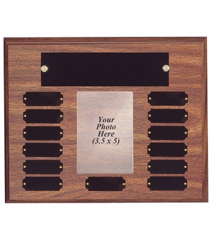 10-1/2 x 13 INCH WALNUT FINISH PERPETUAL PHOTO PLAQUE-13 NAME PLATES