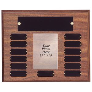 10-1/2 x 13 INCH WALNUT FINISH PERPETUAL PHOTO PLAQUE-13 NAME PLATES