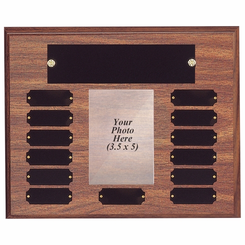 10-1/2 x 13 INCH WALNUT FINISH PERPETUAL PHOTO PLAQUE-13 NAME PLATES