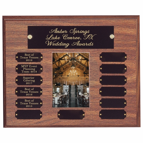 10-1/2 x 13 INCH WALNUT FINISH PERPETUAL PHOTO PLAQUE-13 NAME PLATES