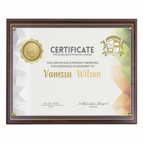 10-1/2 X 13 INCH WALNUT FINISH PLAQUE BOARD HOLDS 8-1/2 X 11 CERTIFICATE