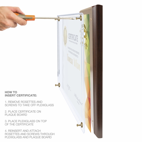 10-1/2 X 13 INCH WALNUT FINISH PLAQUE BOARD HOLDS 8-1/2 X 11 CERTIFICATE