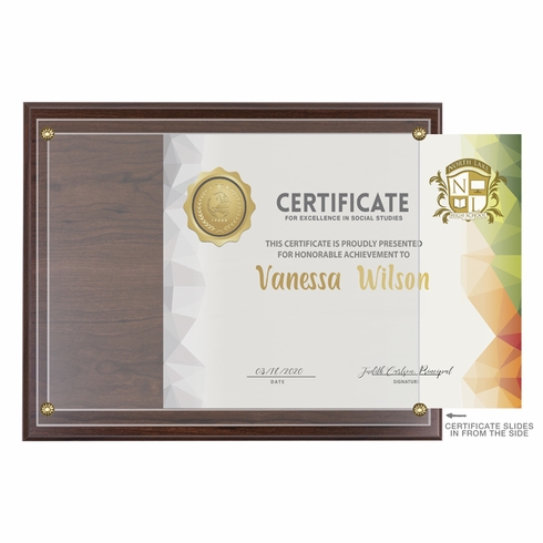 10-1/2 X 13 INCH WALNUT FINISH PLAQUE HOLDS 8-1/2 X 11 INCH CERTIFICATE