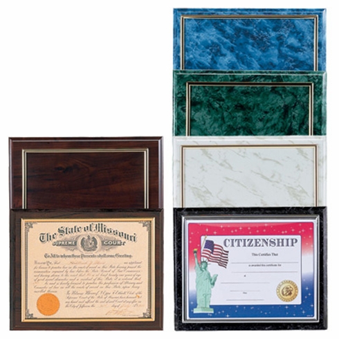 10-1/2 X 13 INCH WALNUT PLAQUE HOLDS 8-1/2 X 11 CERTIFICATE, SILVER RAISED BORDER