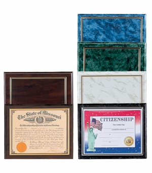 10-1/2 X 13 INCH WALNUT PLAQUE HOLDS 8-1/2 X 11 CERTIFICATE, SILVER RAISED BORDER