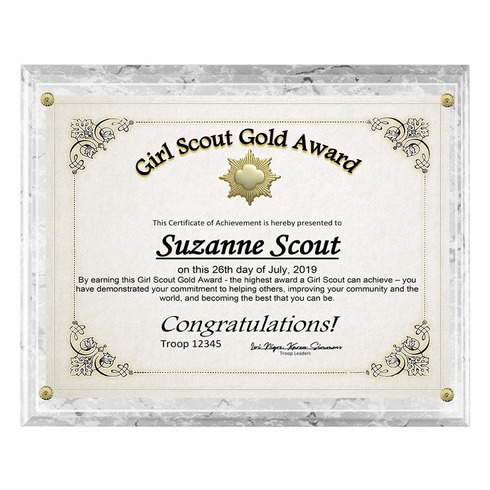 10-1/2 X 13 INCH WHITE MARBLE PLAQUE HOLDS 8-1/2 X 11 INCH CERTIFICATE