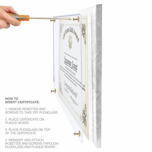 10-1/2 X 13 INCH WHITE MARBLE PLAQUE HOLDS 8-1/2 X 11 INCH CERTIFICATE