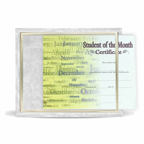 10-1/2 X 13 INCH WHITE PLAQUE HOLDS 8-1/2 X 11 CERTIFICATE, GOLD RAISED BORDER