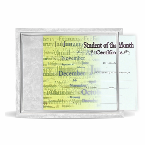 10-1/2 X 13 INCH WHITE PLAQUE HOLDS 8-1/2 X 11 CERTIFICATE, SILVER RAISED BORDER