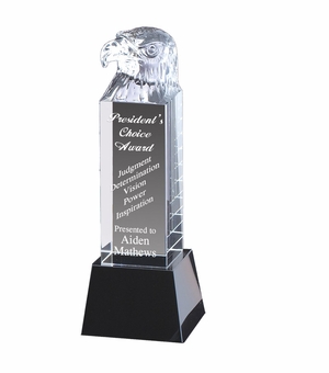 10-1/2" x 3-1/2" OPTICAL CRYSTAL EAGLE ON PEDESTAL BLACK CRYSTAL