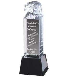 10-1/2" x 3-1/2" OPTICAL CRYSTAL EAGLE ON PEDESTAL BLACK CRYSTAL