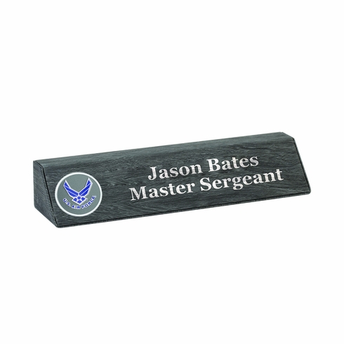 10-1/2 x 3 INCH GREY LEATHERETTE DESK BLOCK WITH 2 INCH U.S. AIR FORCE MEDALLION
